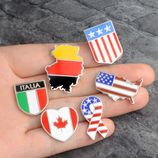 Banderas nacionales broches esmaltados canadiense americano alemán italiano bandera Pin de solapa botón ropa Collar broche insignia regalo de joyería de moda