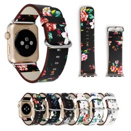 Nationale bedrukte lederen band voor Apple Watch Ultra 49 mm band se 41 mm 45 mm 42 mm 38 mm 40 mm 44 mm Flower Design pols horlogeband armband iwatch 8 7 6 5 4 3