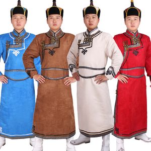 La scène nationale porte une longue robe masculine costume mongol traditionnel fête de mariage interprètes du festival robe vêtements de danse folklorique