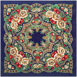 Foulard en soie sergé de style national Bohème Fleur Dames Foulard carré Foulard russe Châles musulman hijab foulard femme Q0828