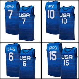 Camiseta de baloncesto del equipo nacional Devin 15 Booker Kevin 7 Durant Damian 6 Lillard Jayson 10 Tatum Jerseys Blanco Azul Hombre S-XXL