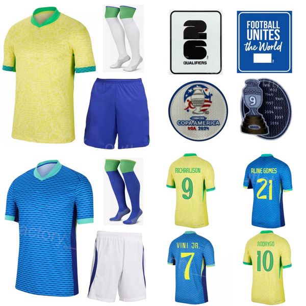 Equipo Nacional Brasil Soccer 15 Joao Gomes Jerseys Men Youth 2 Danilo 10 Neymar Jr 13 Dani Alves 9 Jesus 18 Antony 1 Alisson Endrick Camisa de fútbol Kits Copa América 24 25