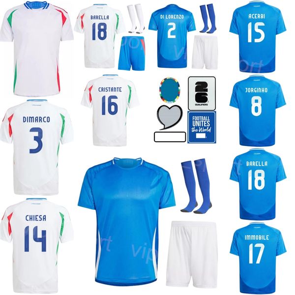 Equipo Nacional Italia 17 Inmobile Soccer Jersey Man Kids 24-25 Euro Cup 11 Berardi 19 Bonucci Pessina Acerbi Cristante Locatelli DiMarco Chiellini Camisa de fútbol Kits