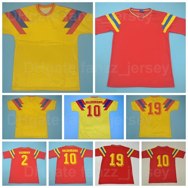 Équipe nationale Hommes Retro Soccer 10 Maillots VALDERRAMA 1990 Vintage Classic 2 ESCOBAR Équipe Rouge Couleur Jaune Maillot de Football Kits Uniforme Nom Personnalisé Numéro GeLunBiYa