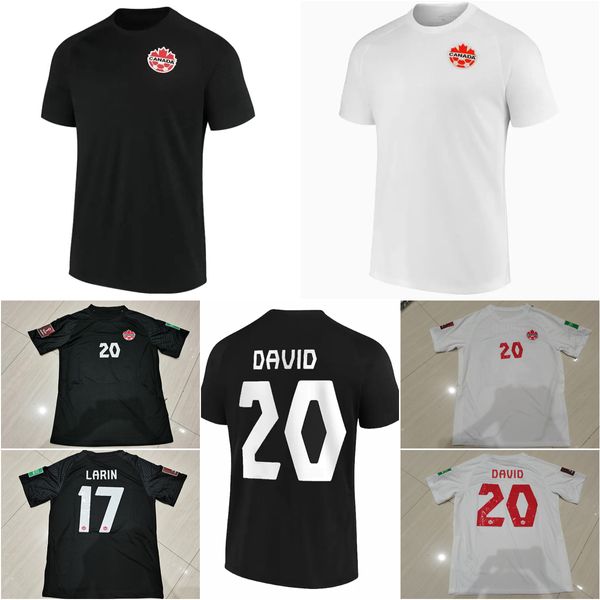 Equipo nacional de fútbol Canadá 17 Cyle Larin Jerseys 20 Jonathan David 2022 Copa del mundo Negro Color blanco Para fanáticos del deporte Kits de camiseta de fútbol Uniforme Hombres transpirables