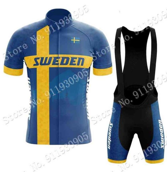 Équipe nationale Suède 2021 Maillot de cyclisme Ensemble d'été Vêtements de vélo Hommes Chemises de vélo de route Costume Cuissard à bretelles VTT Ropa2380784