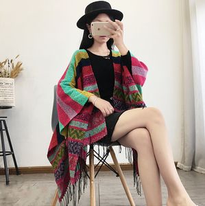 National Women Cloak Ponchos 6 Colours Lady Tassel Outwear pour le printemps et l'automne Nouveaux châles Meilleur cadeau à maman Clothing Wool Wool