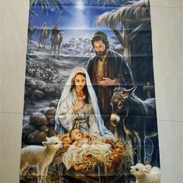Bijningsgeboorte van Jezus Christus vlag aangepaste maat afdrukken 3x5 ft vliegende banner 100D polyester decor decoratie 220614