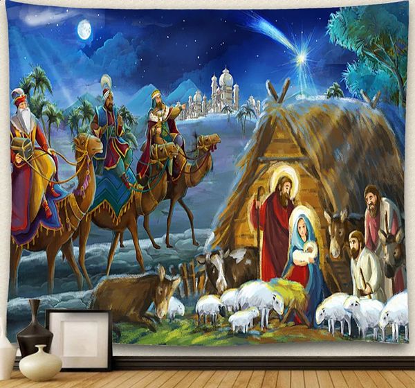 Nativité Scène Tapestry Jésus Niveau Niveau Barn Mur suspendu Ange Pâques Décor de Noël Christ Tapstances Room Decoration 240321