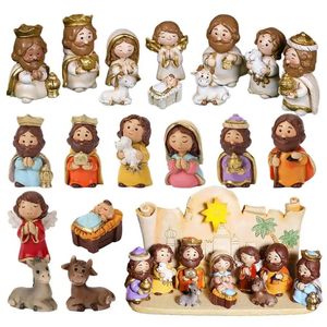 Kerststallen voor Kerstmis 10 stuks hars kribbe scène ornamenten Jezus beeldjes sets met Maagd Maria figuren kerststal standbeeld 231227