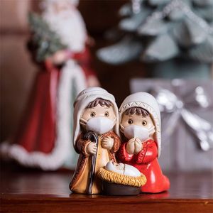 Kstroorte sets Scene Heilige Familie voor Kerstmis Figuriner Statue Decoration en Display on Mantel of Window Sill Red 220711