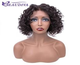 Natral Couleur Water Wave Lace Front Human Hair Wigs côté partie Remy Brésilien Vierge Coiffes courtes Human Hair Wigs pour femmes Beau Diva8272803