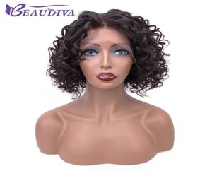 Natral Couleur Water Wave Lace Front Human Hair Wigs côté partie Remy Brésilien Vierge Coiffes courtes Human Hair Wigs pour femmes Beau Diva8272803