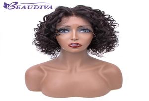 Natral Couleur Water Wave Lace Front Human Hair Wigs côté partie Remy Brésilien Vierge Coiffes courtes Human Hair Wigs pour femmes Beau Diva1936847