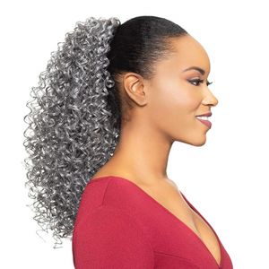 Natrual Gray Hair Kinky Culry Paardenstaart Haarverlenging Real Braziliaanse Virgin Haar Grijze Paardenstaart Afro Bladerdeeg Clip in Trekkoord Paardenstaarten Sliver