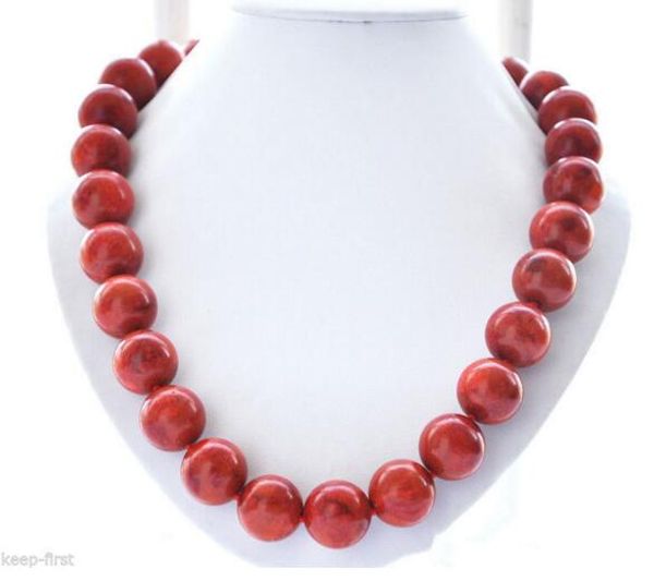 Collier de perles rondes en corail naturel 10/12/jolie herbe rouge, 18 pouces