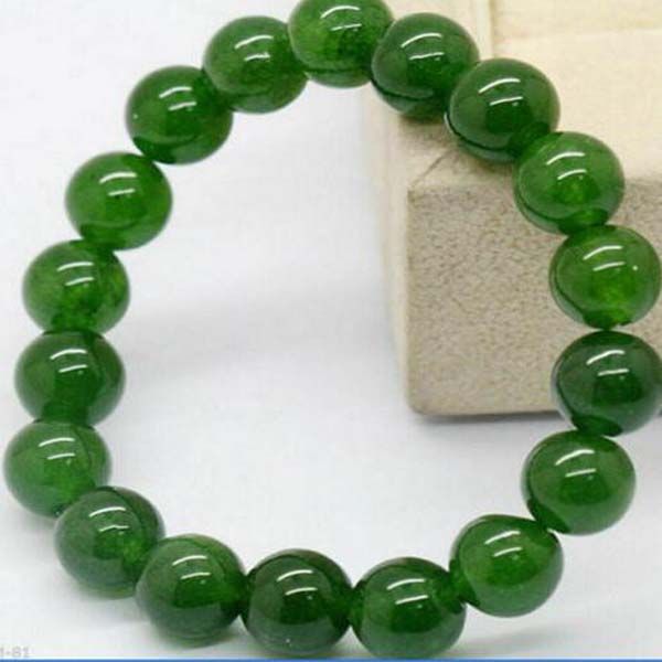 Natural 10 mm vert foncé rond Perles de pierre précieuse bracelet étendue 7,5 ''