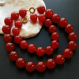 Natural 12 mm rouge Jade Round Gems Beads Collier Bracelet Set AAA 18 ''