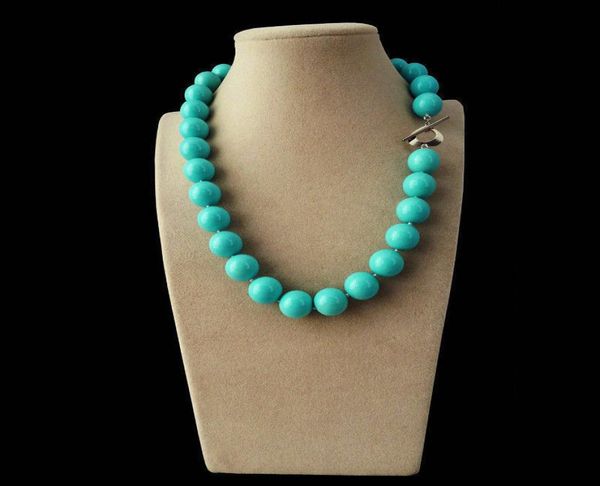 Collar de piedras preciosas redondas de perlas de concha del Mar del Sur azul turquesa natural de 12mm 16250390391521066