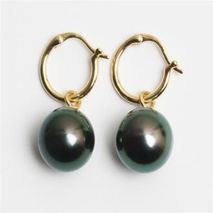 Natuurlijke 16mm Tahitiaanse zwarte South Sea Shell Pearl Earring 18k goud onregelmatige mooie sieraden charmant cadeau voor haar Flawless208f