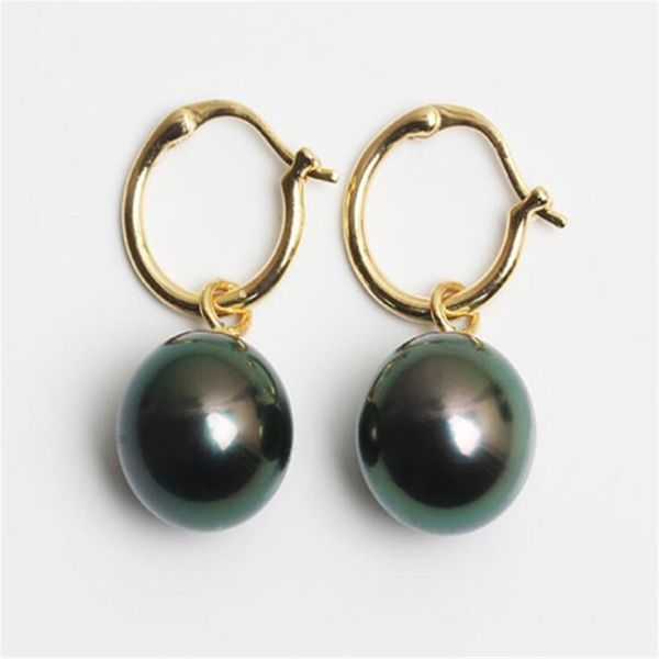 Naturel 16mm Tahiti Noir Mer du Sud Shell Perle Boucle d’oreille 18k or Irrégulier Beaux bijoux Charmant Cadeau pour elle Flawless283p