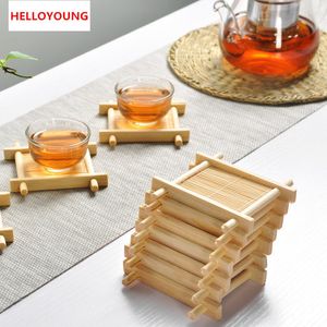 Plateaux en bois de bambou 100% naturel pour plateaux à thé, 7cm x 7cm, mot chinois créatif Jing, tapis de tasse Concave préféré, 1 pièce