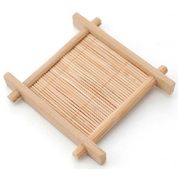 Naturel 1 pièces 100% plateaux en bois de bambou pour plateaux à thé 7cm * 7cm créatif chinois mot Jing Concave tasse tapis