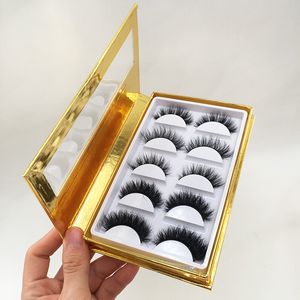Natural 25mm 5D Mink Eyelashes 5pairs Washes Book Rose Gold Package met 3D Full Strip Eye Lash