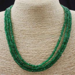 NATUURLIJKE 3 Rijen 2X4mm FACET GROENE EMERALD ABACUS KRALEN KETTING17-19 257e