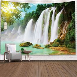 Natural 3D cascade tapisserie serviette de plage paysage plissé ruisseau forêt imprimée mur moque de yoga tapis home art tapisserie décor