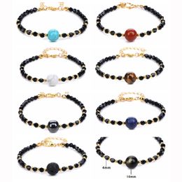 Bracelets en pierres naturelles pour femmes et filles, fil d'or réglable enveloppé de perles de pierres précieuses rondes de 10mm, bracelet de cheville extensible en cristal de guérison Reiki
