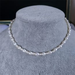 Chaîne de clavicule en perles d'eau douce naturelles 6-7mm, collier blanc à la mode pour jeunes, 42cm