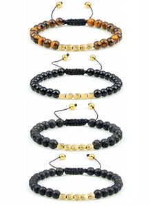 Brazalete de Lava de tigre Natural de 6mm, pulsera trenzada de cuentas de cobre irregulares para mujeres y hombres, joyería tibetana étnica hecha a mano