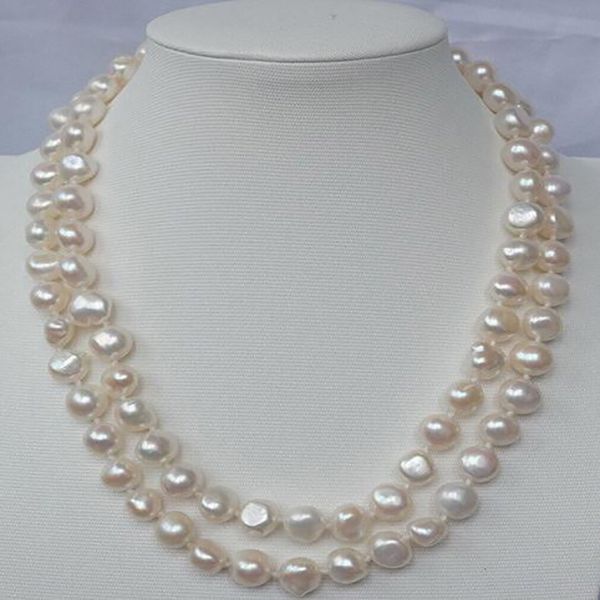 Natural 7-8 mm Akoya Collier de perle baroque blanc d'eau douce 36 pouces