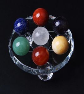 Boule de cristal naturel 7 pièces, sphère de quartz Chakra, perles de pierre précieuse de guérison, décor Fengshui, support en verre 5342404