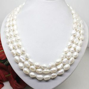 Sautoir en perles naturelles blanches 8 * 10mm grosses perles baroques 45 pouces