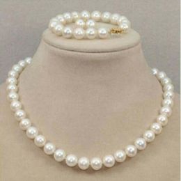 Natural 8-9 mm Round Sea White Perle Collier Set 18 "