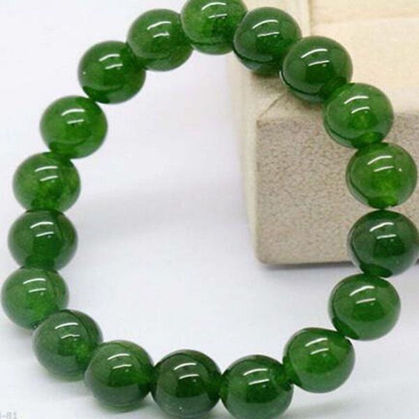 Natural 8 mm vert foncé jade rond perles Bracelet en bracelet étendu 7,5 