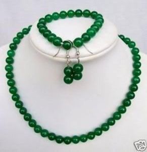 Natuurlijk 8 mm groene jade kralen kettingbraceletearring sets019488745