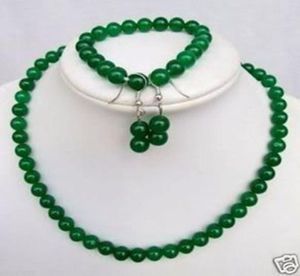 Natuurlijke 8 mm groene jade kralen kettingbraceletearring sets017071107