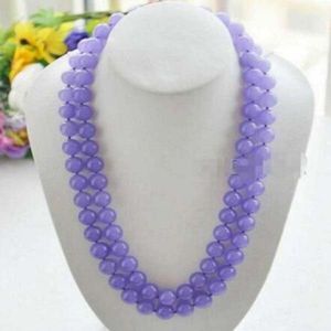 Natuurlijke 8mm lavendel paarse jade ronde edelsteen kralen ketting 32