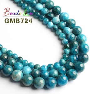 Natuurlijke A + Blue Apatite Ronde Losse Smooth Kralen Voor Sieraden Maken Pick Maat 6/8 / 10mm 15 Inch DIY Armband Ketting Sieraden