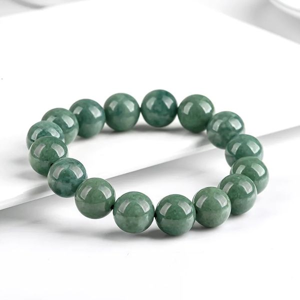 Pulsera de cuentas redondas de color verde de grado A de grado A natural brazalete de hielo de jade pulsador de cuentas de jade y pulsera para mujer 240507