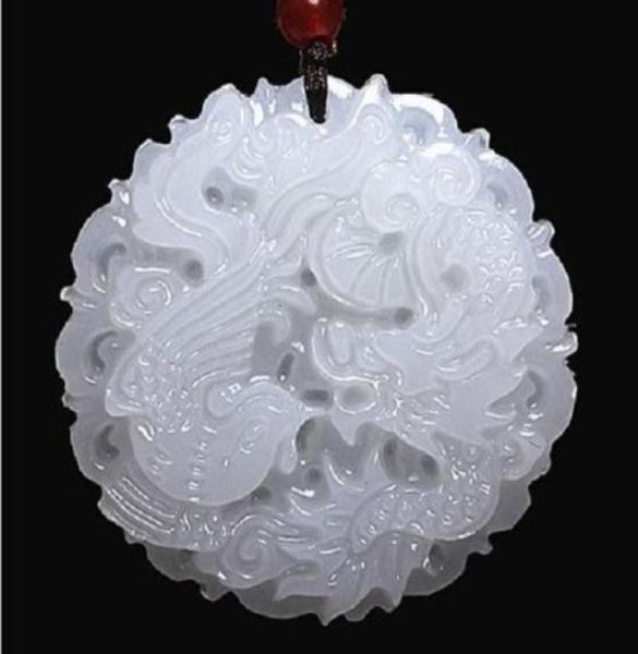 Pendentif dragon et phénix en jade blanc naturel d'Afghanistan011844737