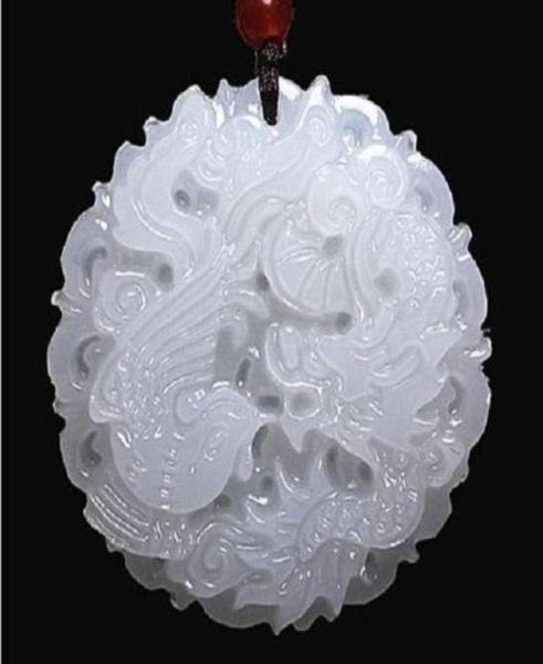 Pendentif dragon et phénix en jade blanc naturel d'Afghanistan 017175857