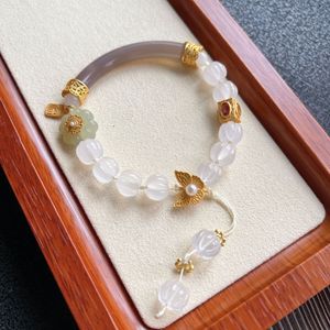 Bracelet en Agate naturelle, argent doré incrusté de Jade Hotan Tourmaline à quatre feuilles d'agate d'herbe, Semi-Bracelet populaire pour femme