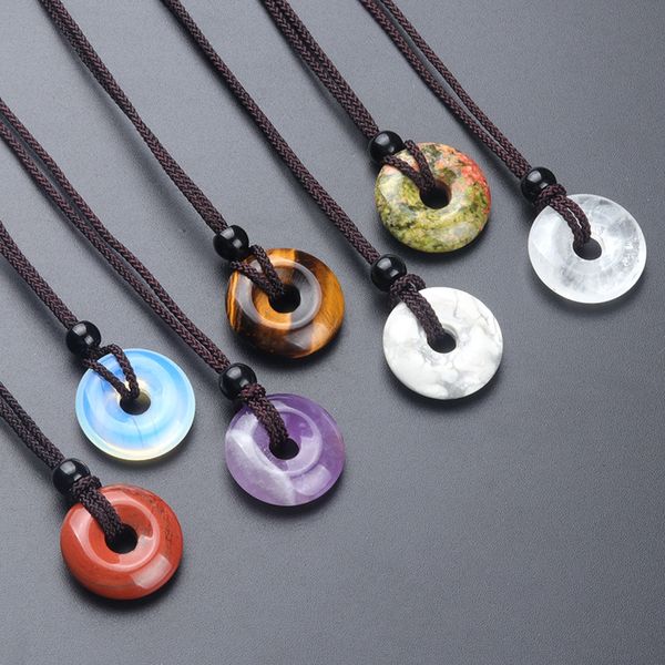 Agate Natural Stone 20 mm Circle Donut Pendant Crystals Collier Amulet Lucky Charm Crystaux de guérison