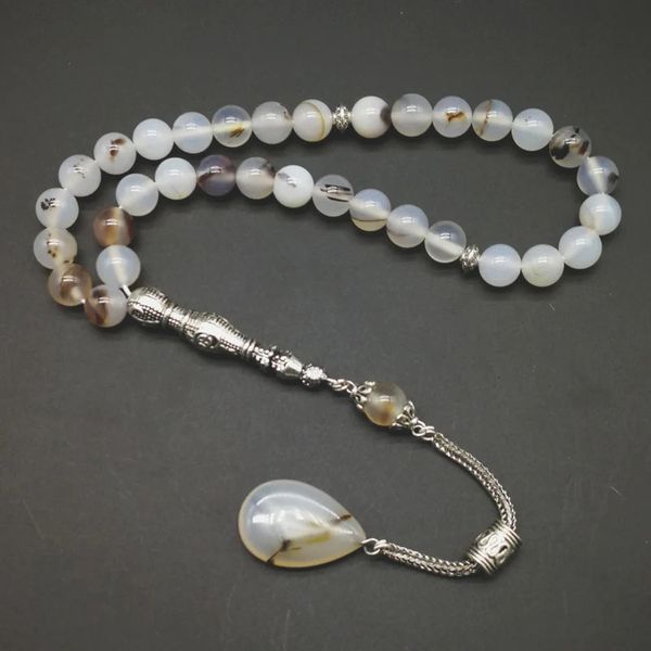 Agates naturelles pierre Tasbih 33 66 99 perles islamique luxueux chapelet hommes musulman misbaha pierres précieuses perles de prière bracelets Eid cadeau 240315