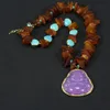 Natural Amber Rough Blue Turquoises Collier de coeur Purple Jade Gold Bouddha Pendant Handmade For Lady Cadeaux