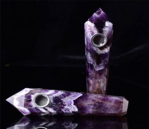 Pipe à fumer en cristal d'améthyste naturelle, baguette en pierre de Quartz artisanale, 1 filtre métallique 2381399